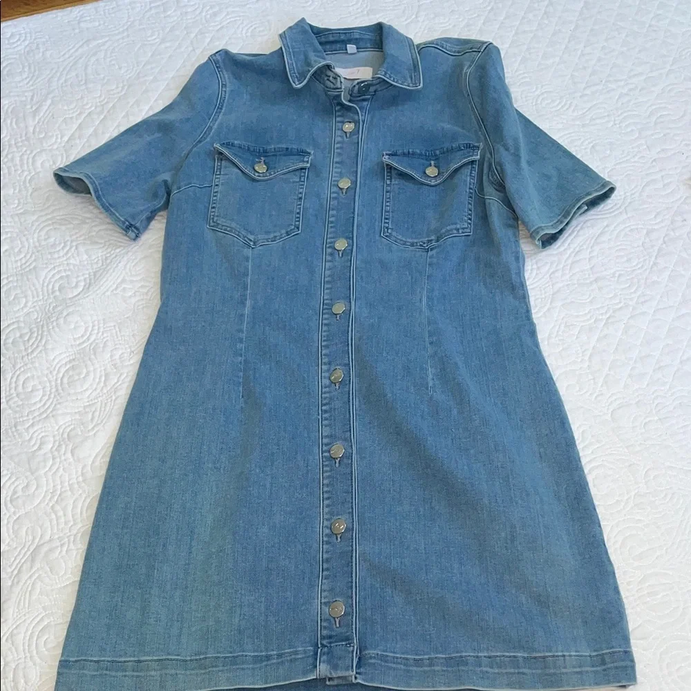 JEN7 by 7 For All Mankind Denim Shirt Dress | Large | Snap Front | Stretch Jean - Picture 2 of 11